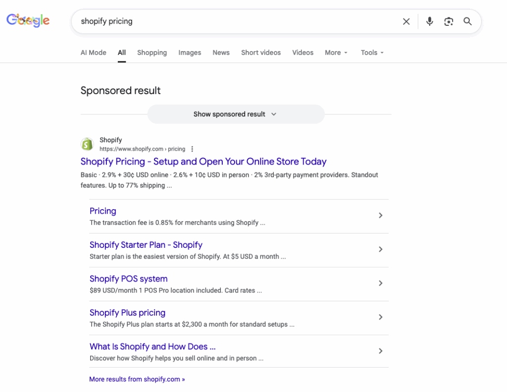 User Search Intent: Navigational Search Example