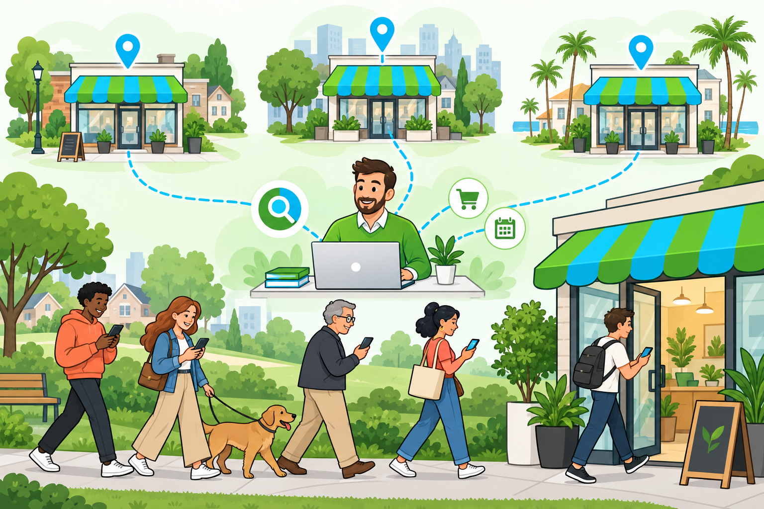 Customers discovering local franchise storefronts through organic search